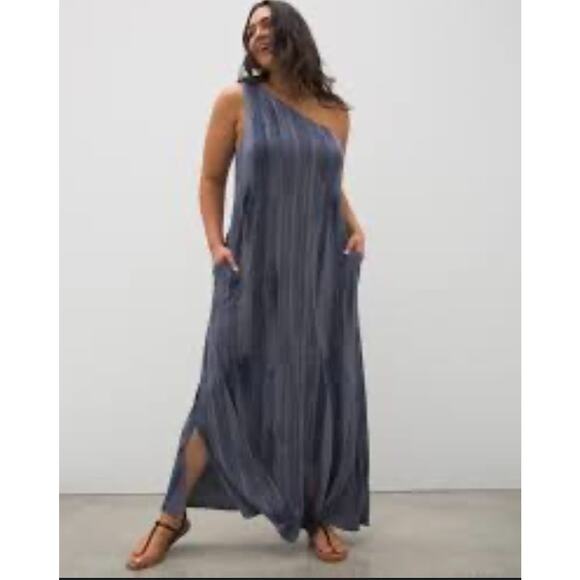 Soma Sloan One-Shoulder Maxi Bra Dress Pockets Size Large Grey Blue Beachy - Picture 6 of 6